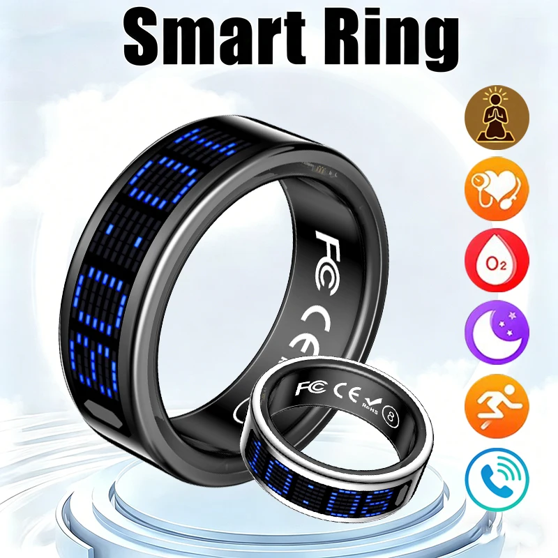 Smart Ring Health Tracker Heart Rate Sleep - خاتم ذكي جديد بشاشة LED زرقاء