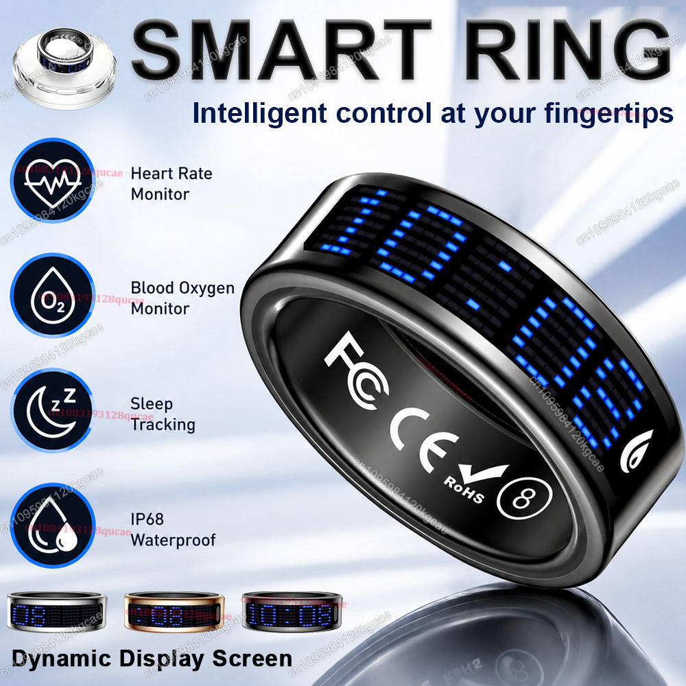 Smart Ring Health Tracker Heart Rate Sleep - شاشة عرض ذكية للخاتم، تعمل باللمس،