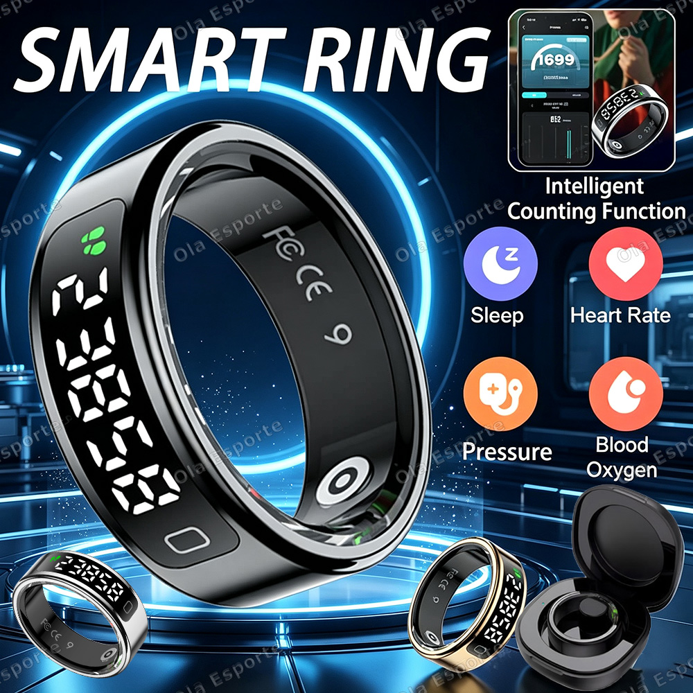 Smart Ring Health Tracker Heart Rate Sleep - خاتم ذكي جديد مع علبة شحن،