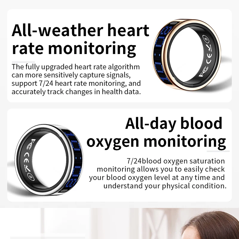 خاتم ذكي جديد بشاشة LED زرقاء  - مراجعة Smart Ring Health Tracker Heart Rate Sleep وسعره