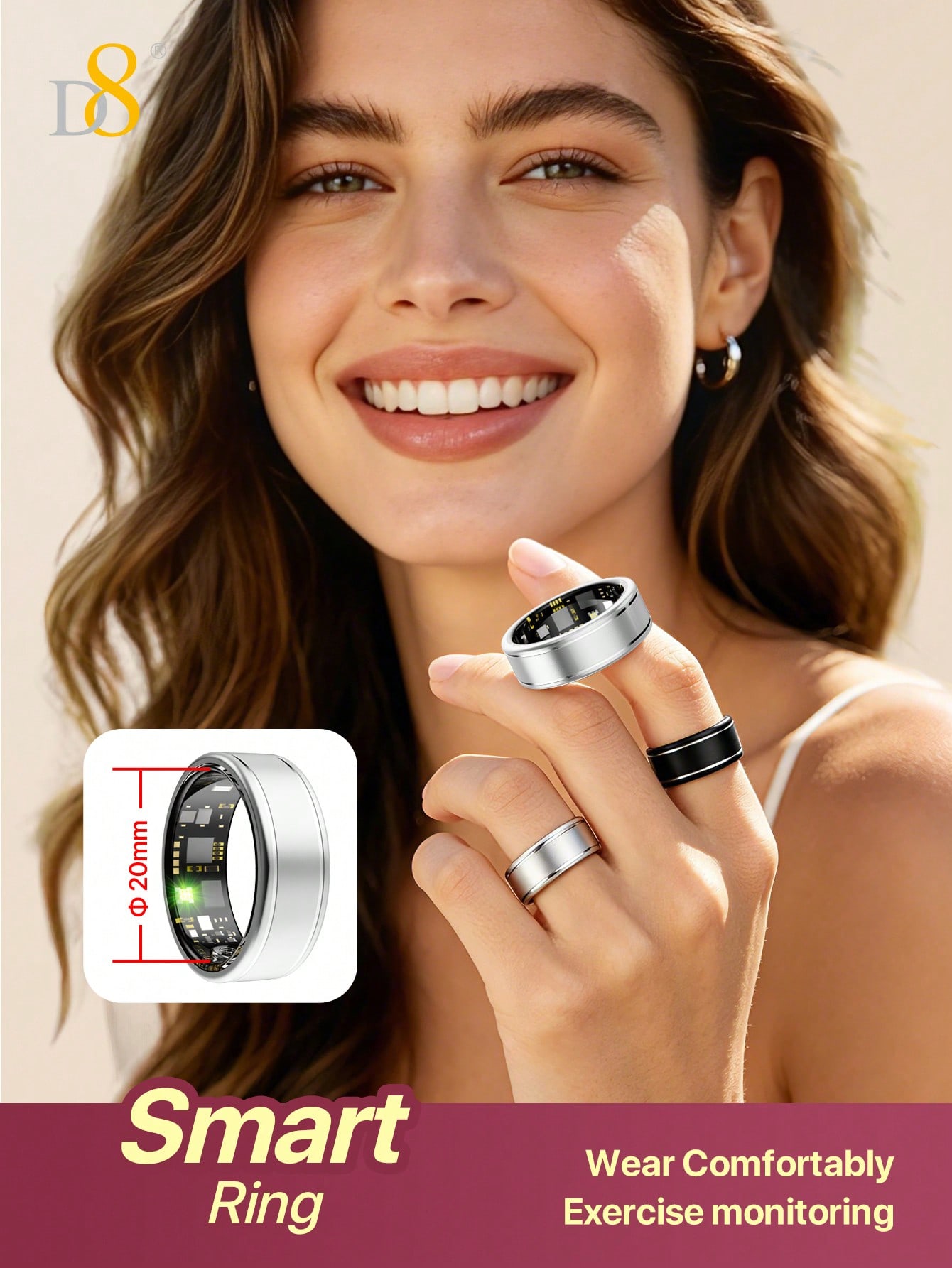 خاتم D8 الذكي لتتبع اللياقة ال - مراجعة Smart Ring Step Calorie Fitness Monitor وسعره