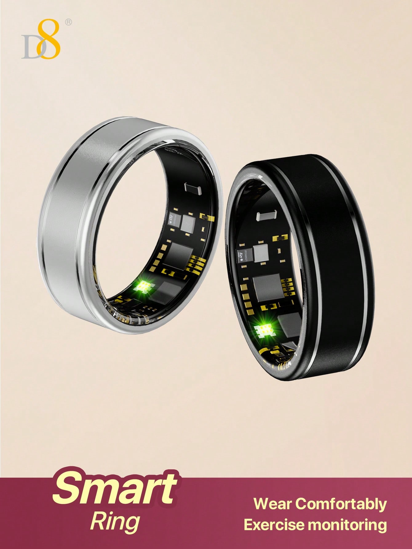 خاتم D8 الذكي لتتبع اللياقة ال - مراجعة Smart Ring Step Calorie Fitness Monitor وسعره