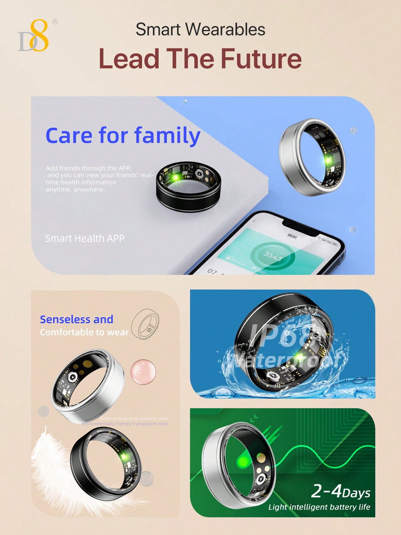 خاتم D8 الذكي لتتبع اللياقة ال - مراجعة Smart Ring Step Calorie Fitness Monitor وسعره