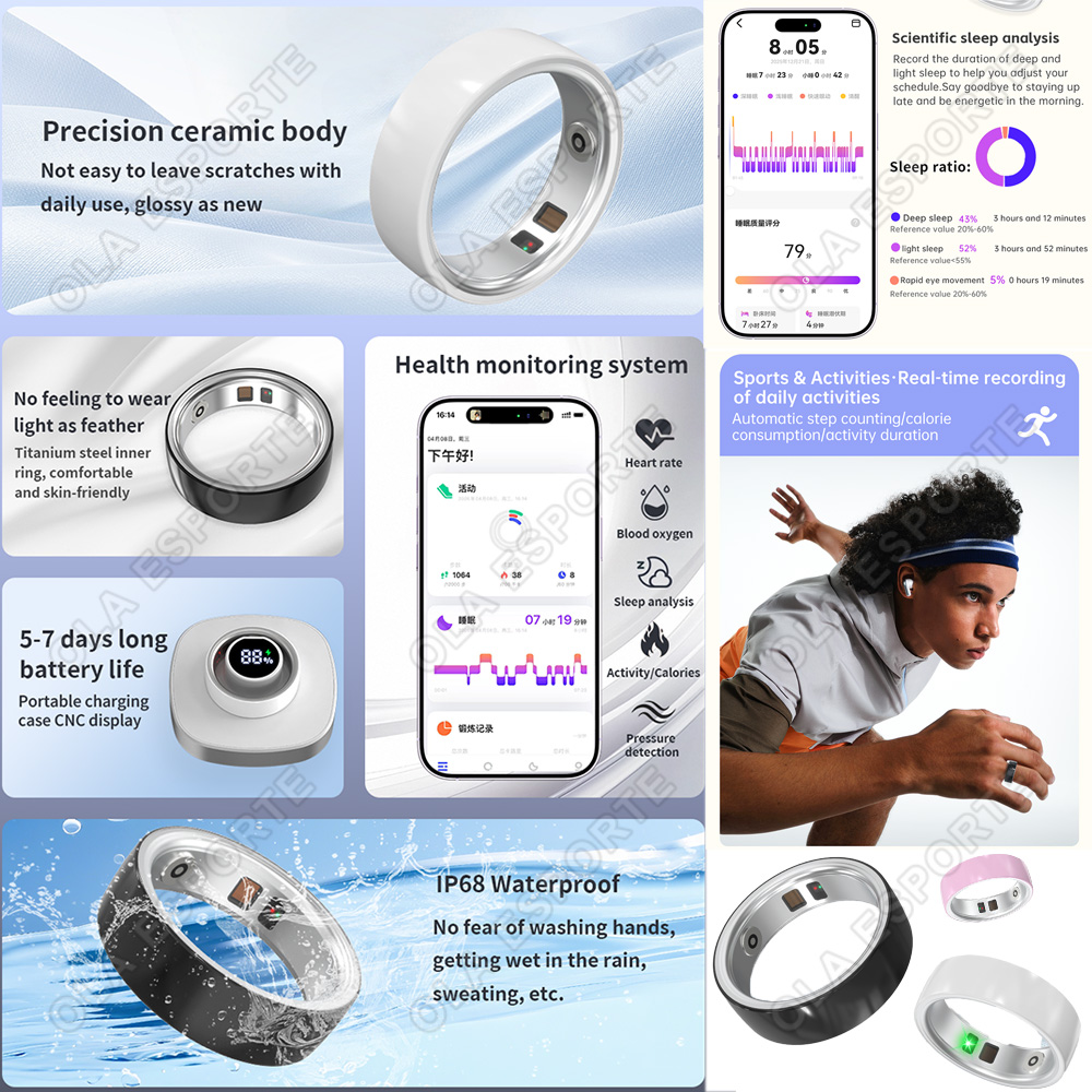 خاتم ذكي من السيراميك لمراقبة  - مراجعة Smart Ring Health Tracker Heart Rate Sleep وسعره